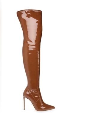 Steve Madden Glossy Brown Over-the-Knee Pointed Stiletto Boots